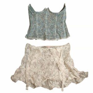 Lace corset and skirt lingerie set siren fairy fairycore whimsy mini mesh rare